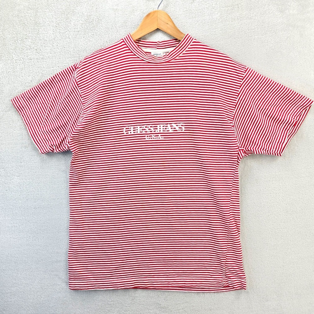 Vintage 90s Guess Jeans Striped Shirt Mens Small Red White Georges Marciano